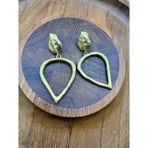 Vintage GIVENCHY Gold Tone 2.5” Teardrop Hoop Dangle Clip-On Earrings Signed